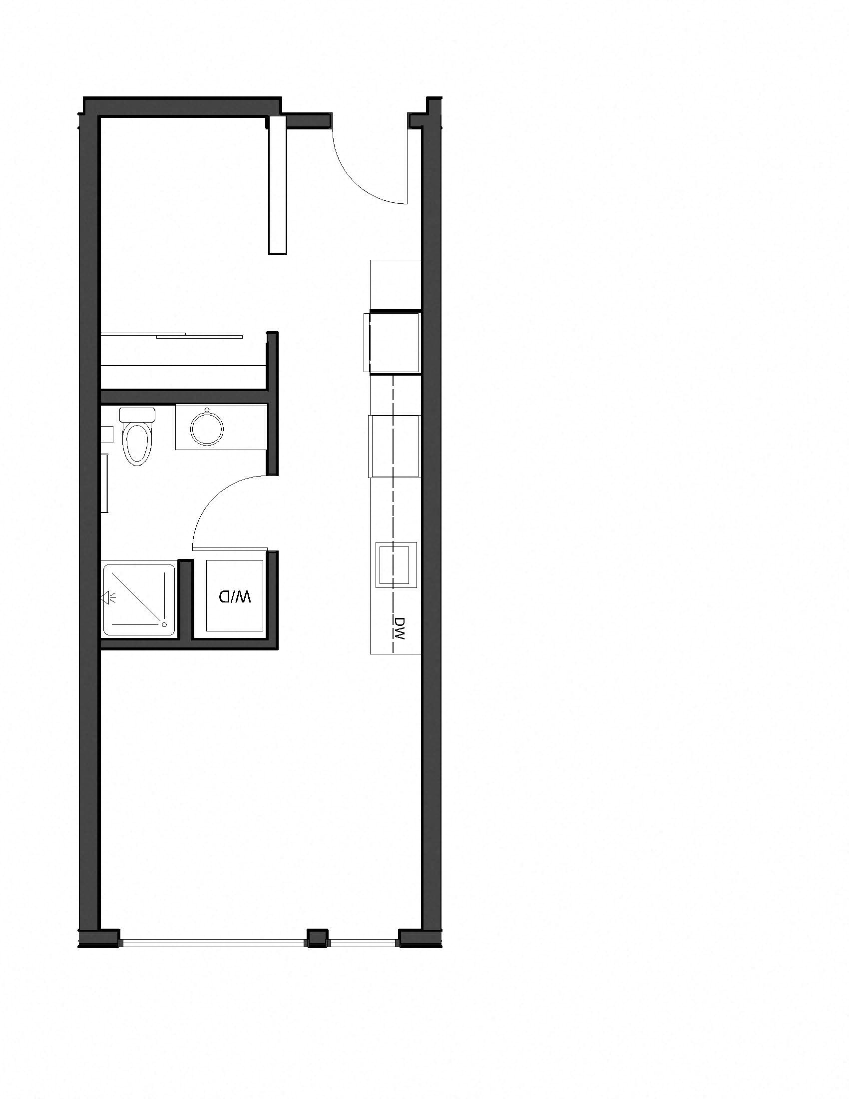 Floor plan for 1 bed, 1 bath, 463 sqft